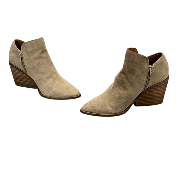 Lucky Brand Tan Suede Western Block Heel Point Toe Ankle Bootie Women 8M - Picture 6 of 10
